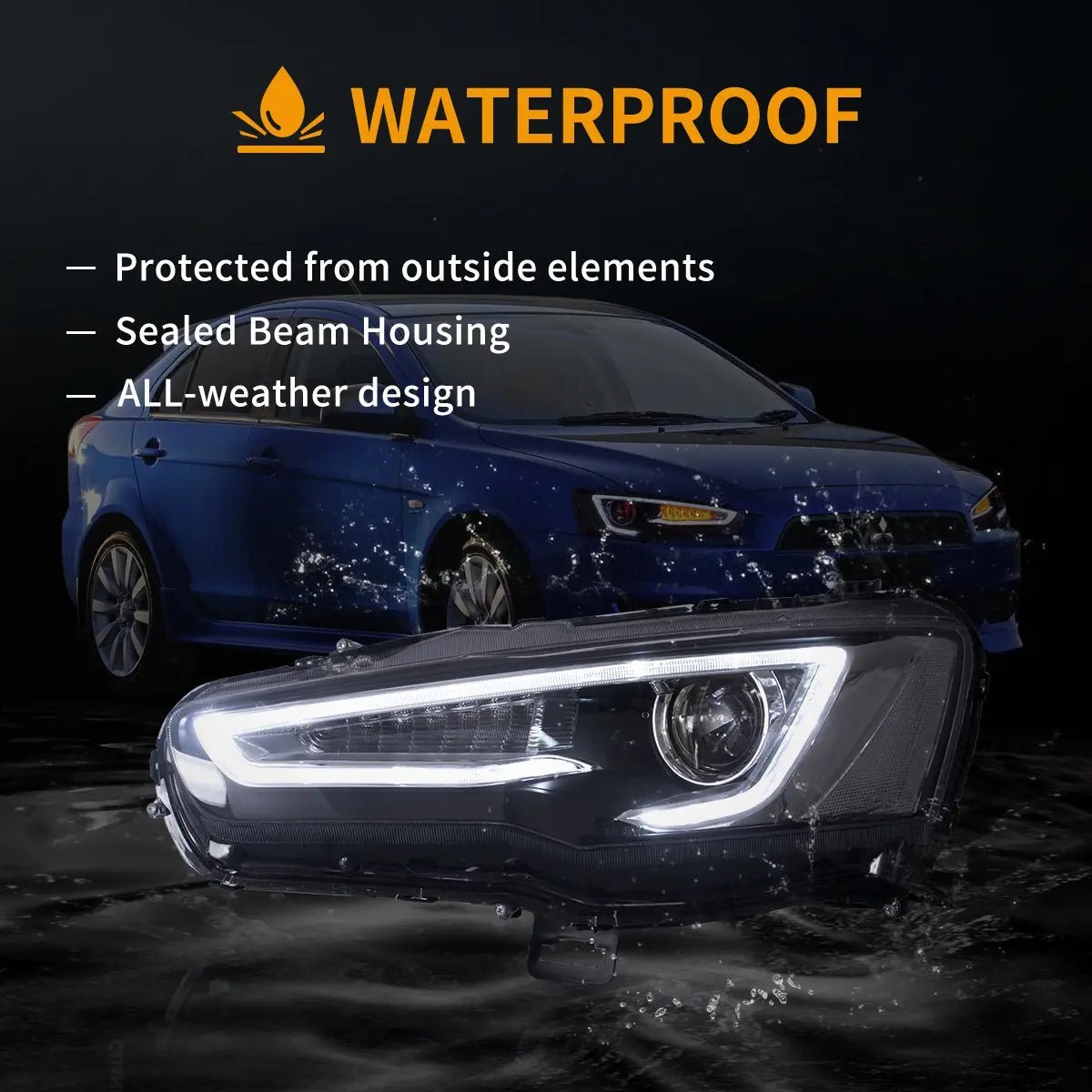 08-17 Mitsubishi Lancer 9th Gen Evo X GSR 10th Gen (CZ4A) Vland Dual Beam Projector Headlights with Demon Eyes Black - Image 17