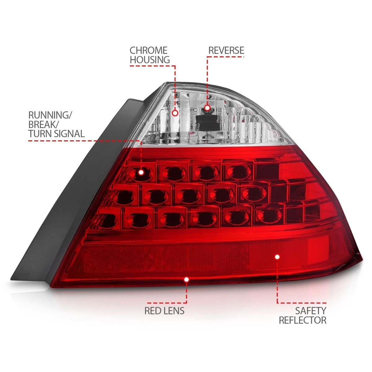 Honda Accord 06-07 4DR Tail Lights Red/Clear - Image 3