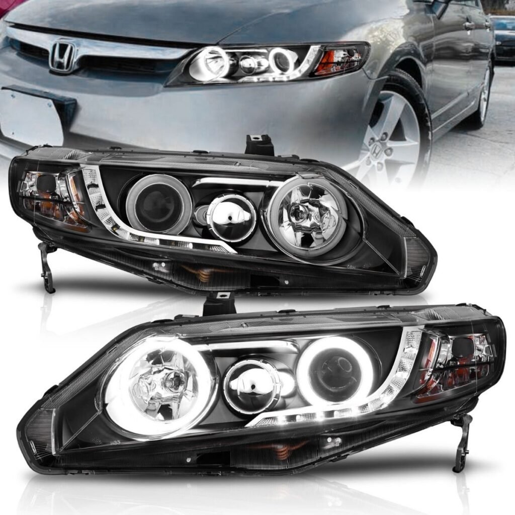 Honda Civic 06-11 4DR / Hybrid Projector Headlights Black W/ Rx Halo