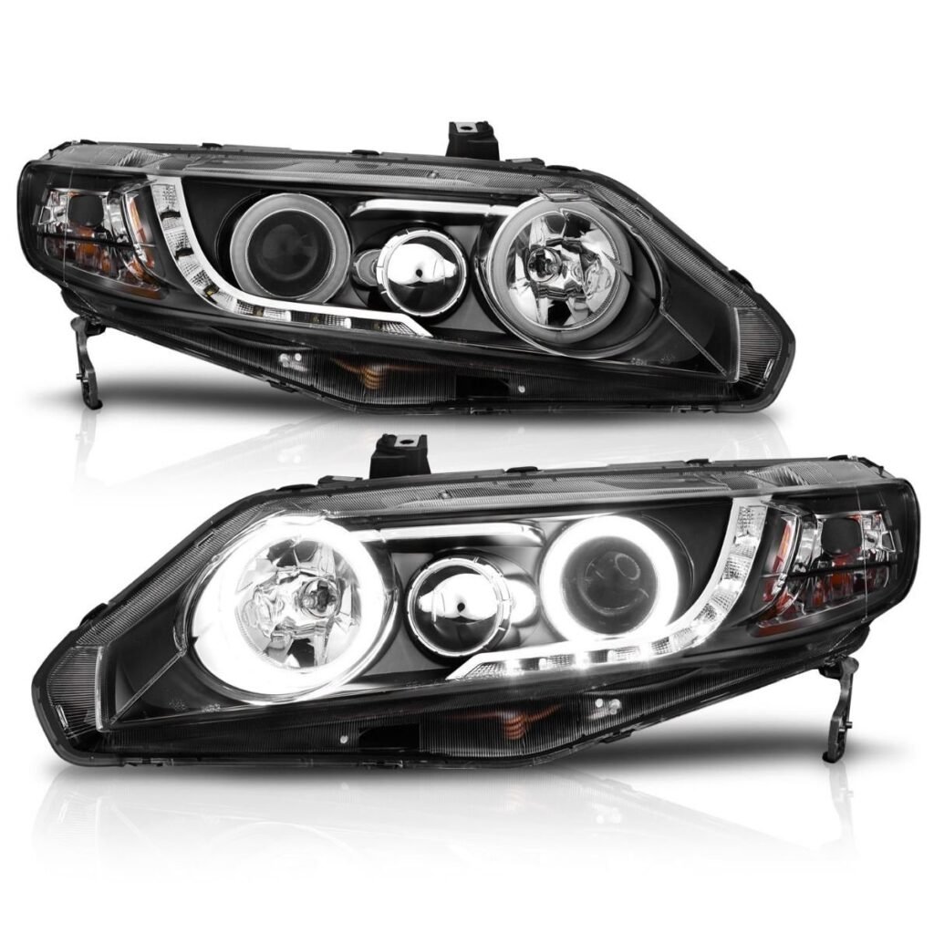 Honda Civic 06-11 4DR / Hybrid Projector Headlights Black W/ Rx Halo