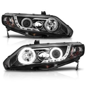 Honda Civic 06-11 4DR / Hybrid Projector Headlights Black W/ Rx Halo - Image 2