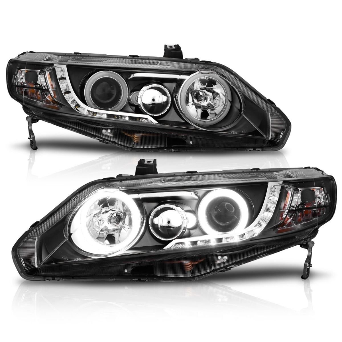 Honda Civic 06-11 4DR / Hybrid Projector Headlights Black W/ Rx Halo - Image 2