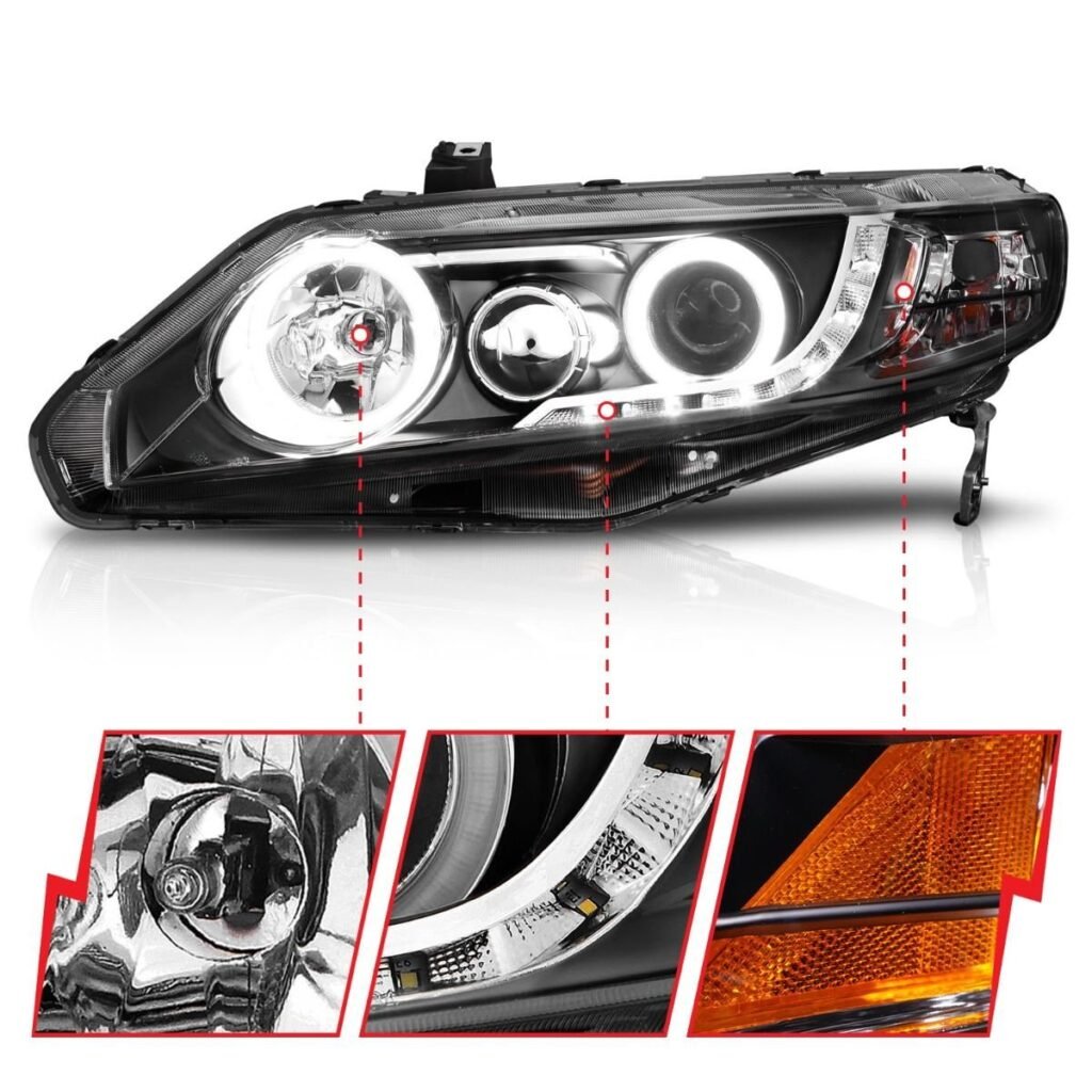 Honda Civic 06-11 4DR / Hybrid Projector Headlights Black W/ Rx Halo