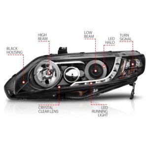 Honda Civic 06-11 4DR / Hybrid Projector Headlights Black W/ Rx Halo - Image 4