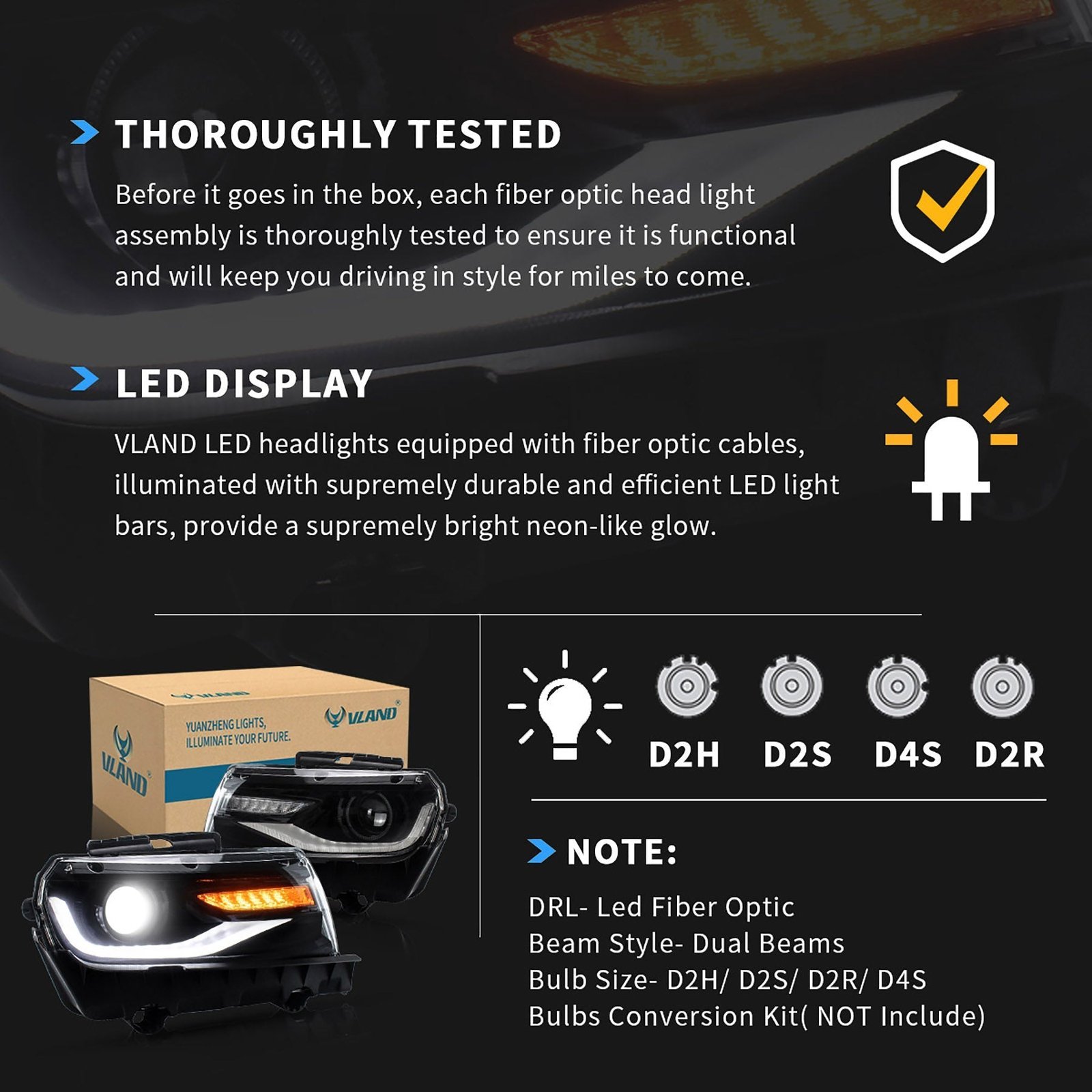 VLAND LED Projector Headlights For Chevy Chevrolet Camaro 2014 2015 - Image 14