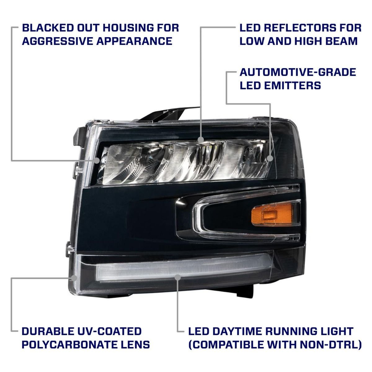 2007-2013 Chevrolet Silverado LED Reflector Headlights (pair) - Image 8