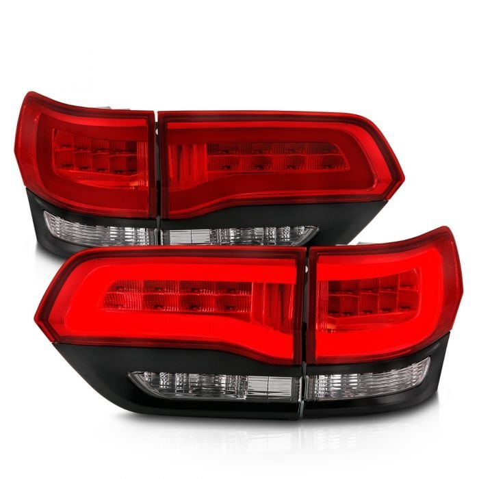 Jeep Grand Cherokee 14-22 Led Tail Lights Red/clear Chrome Black Trim (4pcs)