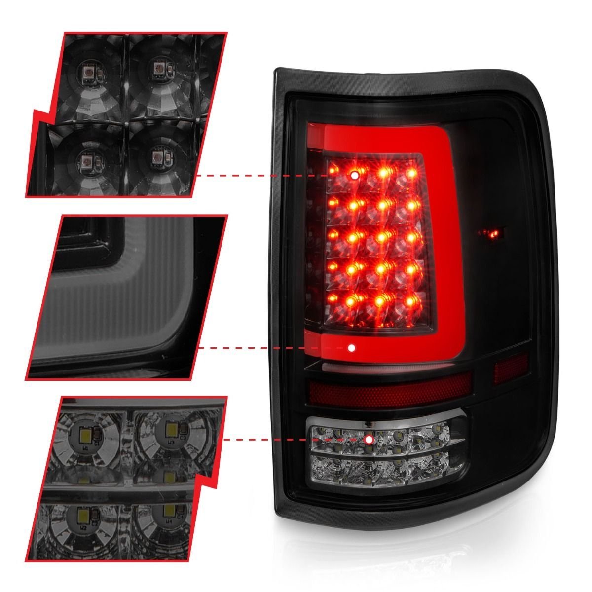 Ford F-150 04-08 Led Tail Lights Black Housing Smoke Lens With C Light Bar - Image 3
