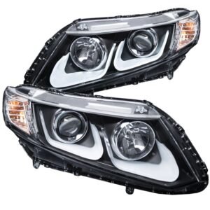 Honda Civic 2 DR 12-13 / 4 DR 12-15 Projector Headlights U-bar Black Clear - Image 1