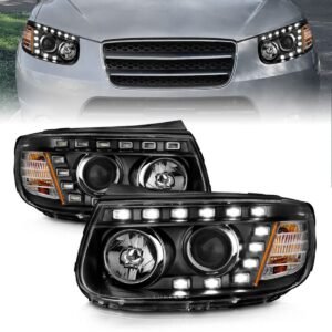 Hyundai Santa FE 07-12 Projector Led Block Headlights Black - Image 1