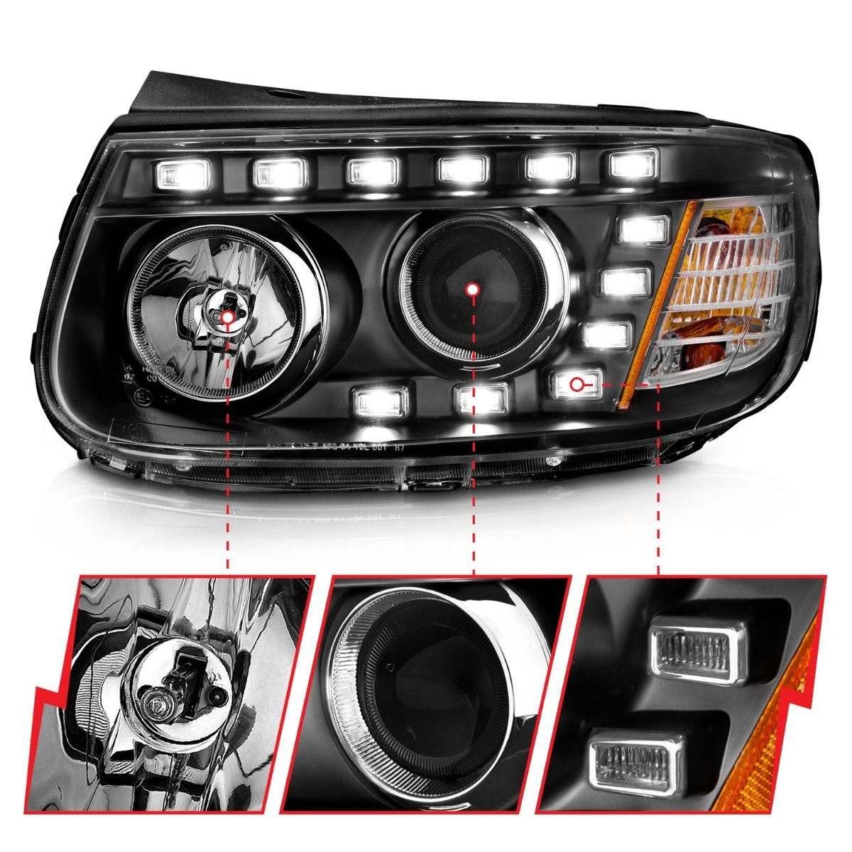 Hyundai Santa FE 07-12 Projector Led Block Headlights Black - Image 2