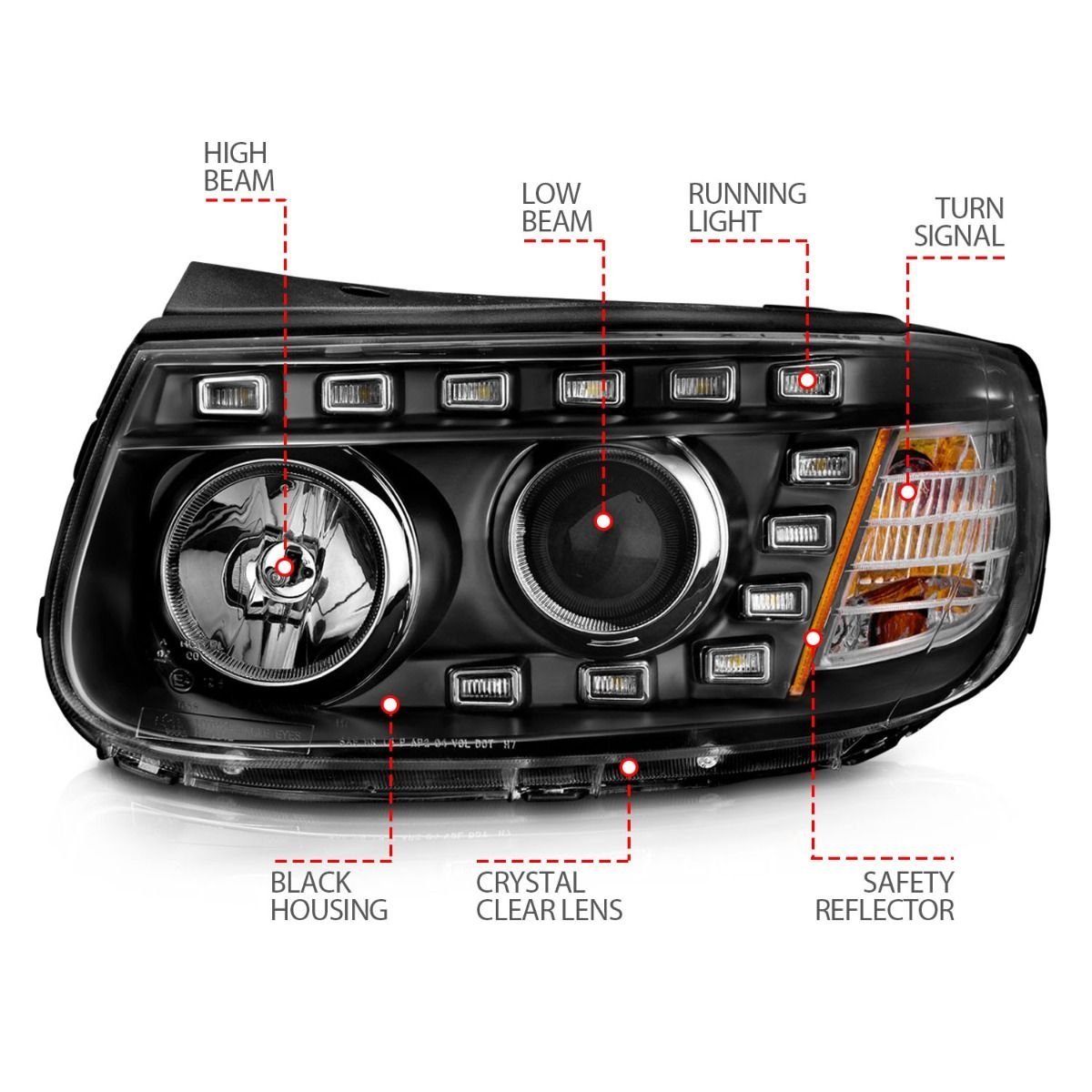 Hyundai Santa FE 07-12 Projector Led Block Headlights Black - Image 3