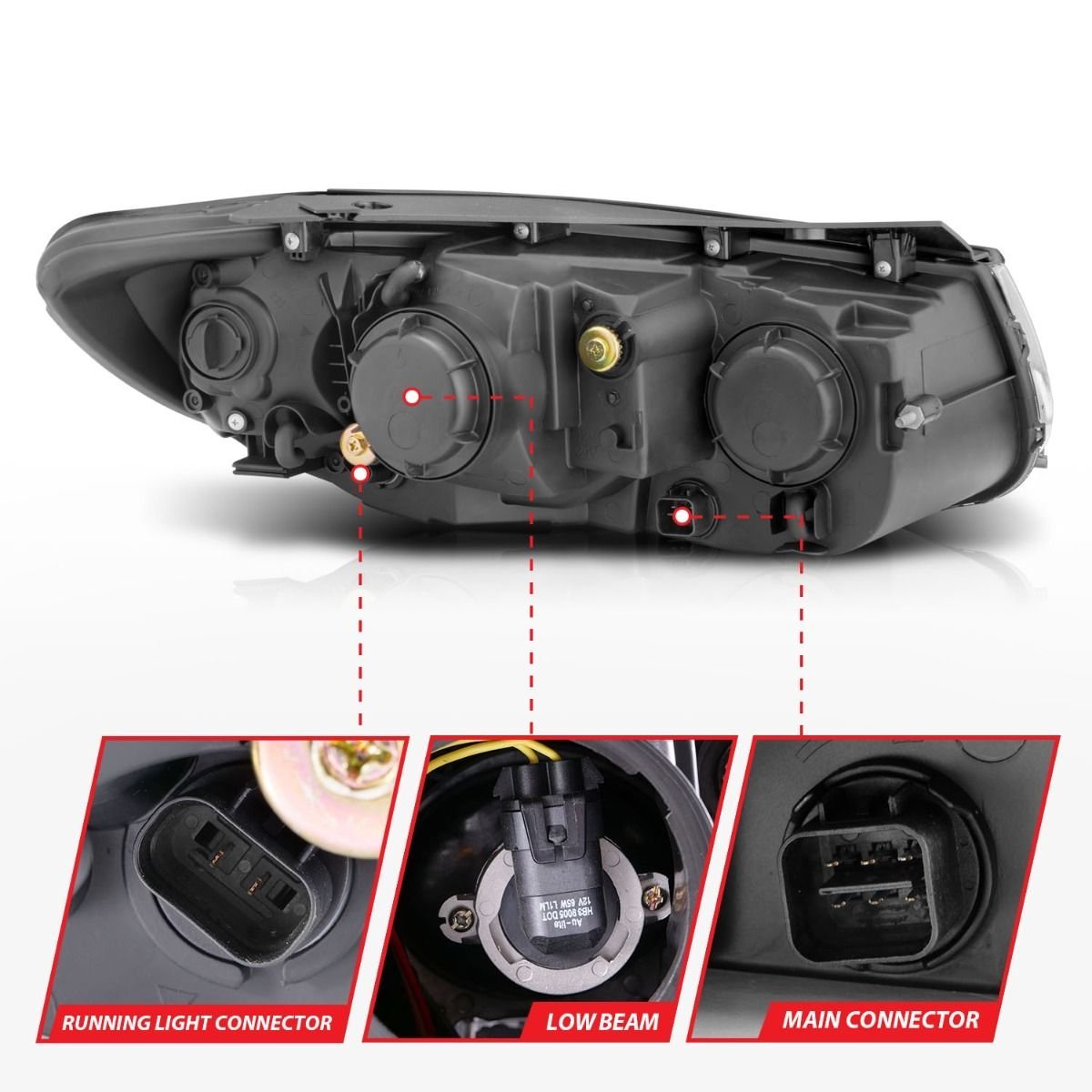 Hyundai Santa FE 07-12 Projector Led Block Headlights Black - Image 4