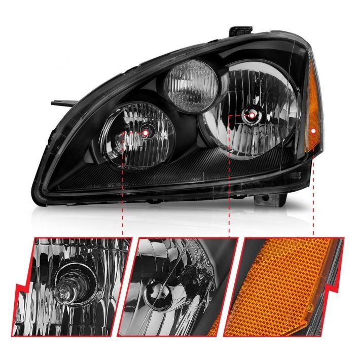 Nissan Altima 02-04 Crystal Headlights Black