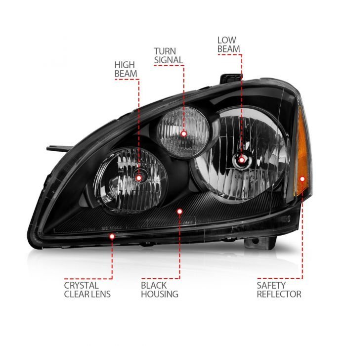 Nissan Altima 02-04 Crystal Headlights Black