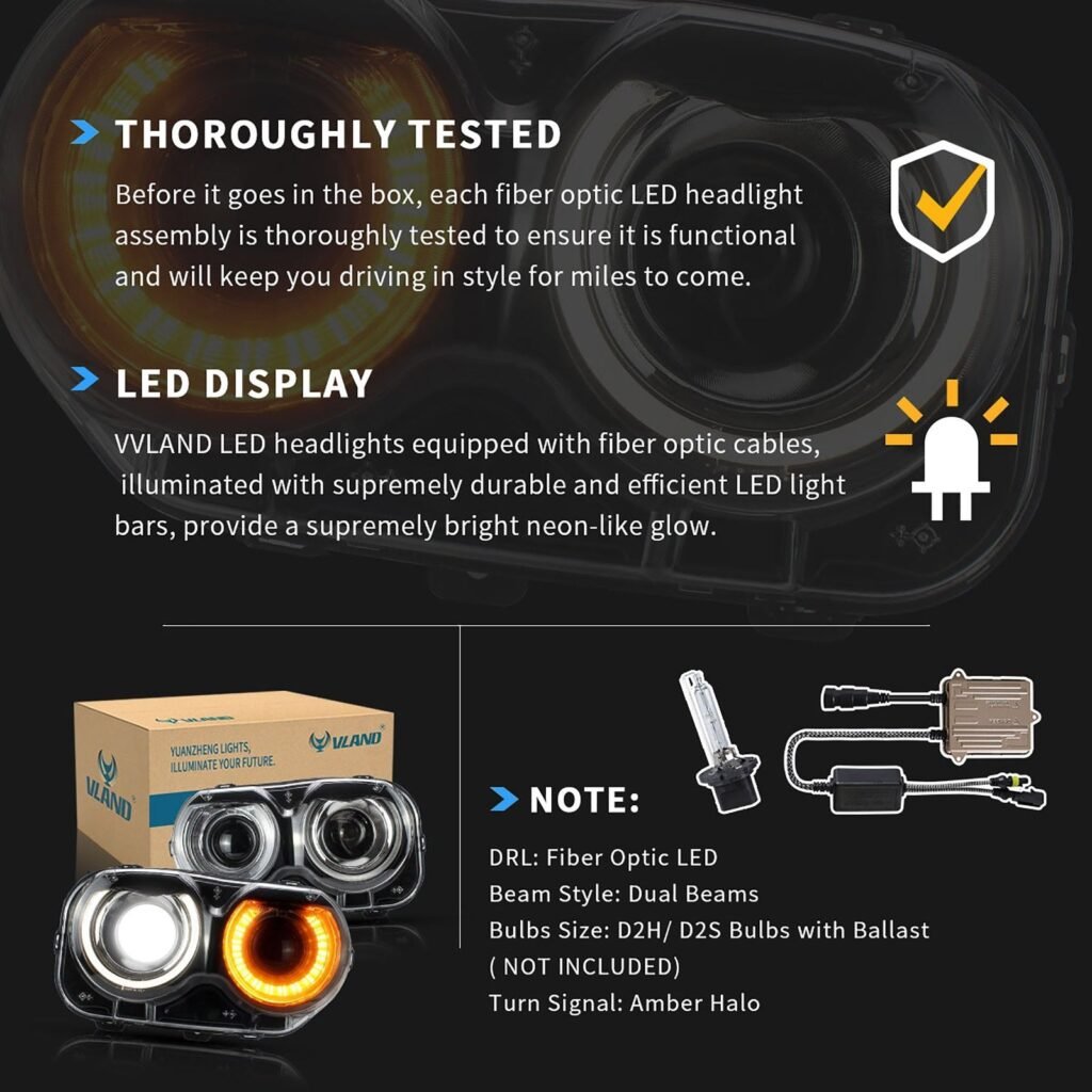 VLAND LED Halo Headlights For Dodge Challenger 2015-2020 With Sequential Turn Signals