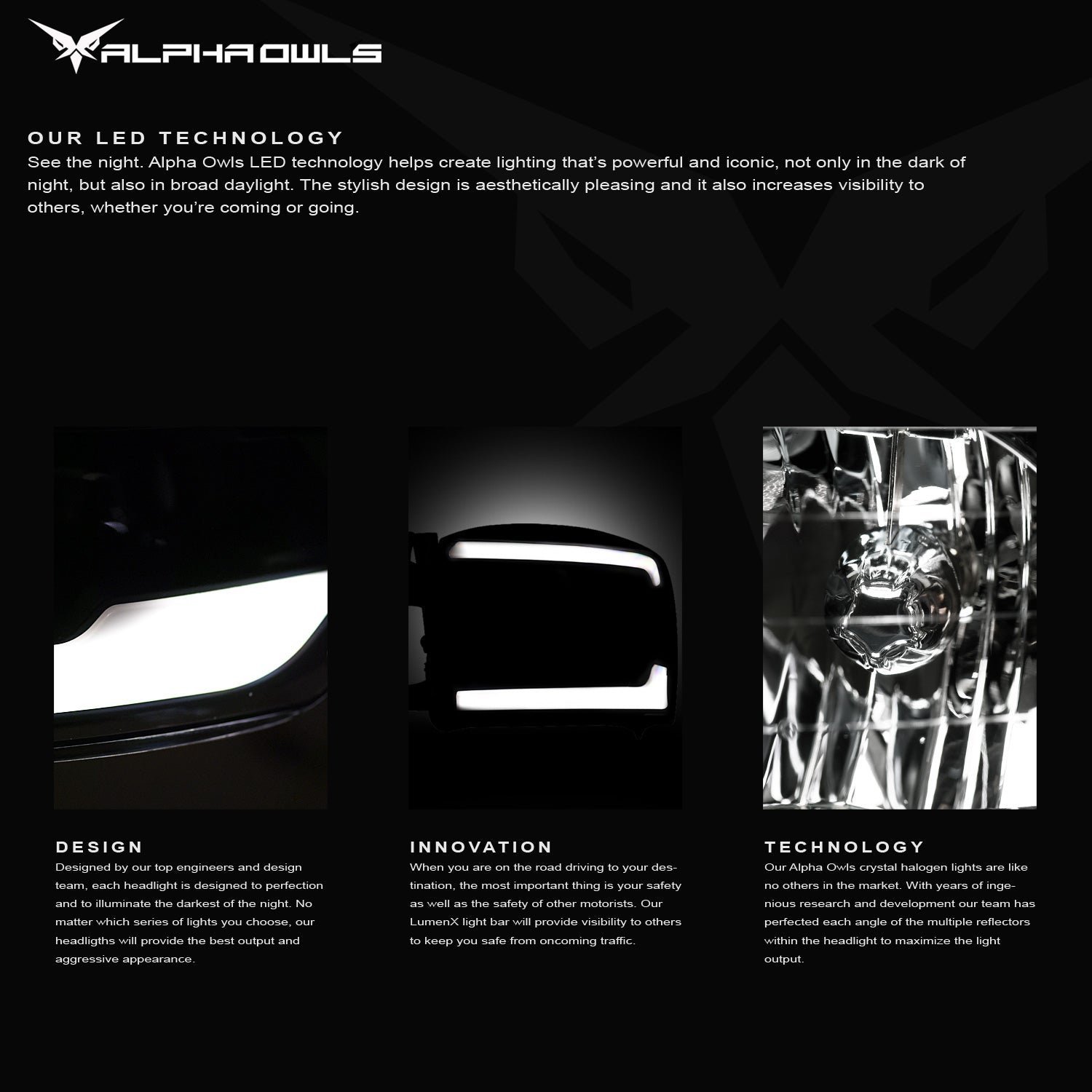 Alpha Owls 2005-2009 Ford Mustang LM Series Headlights (Crystal Headlights Black housing w/ LumenX Halo) - Image 3