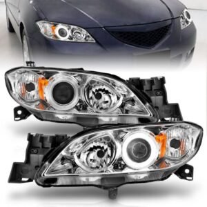 Mazda 3 04-08 4dr Projector Headlights Chrome W/ Rx Halo - Image 1
