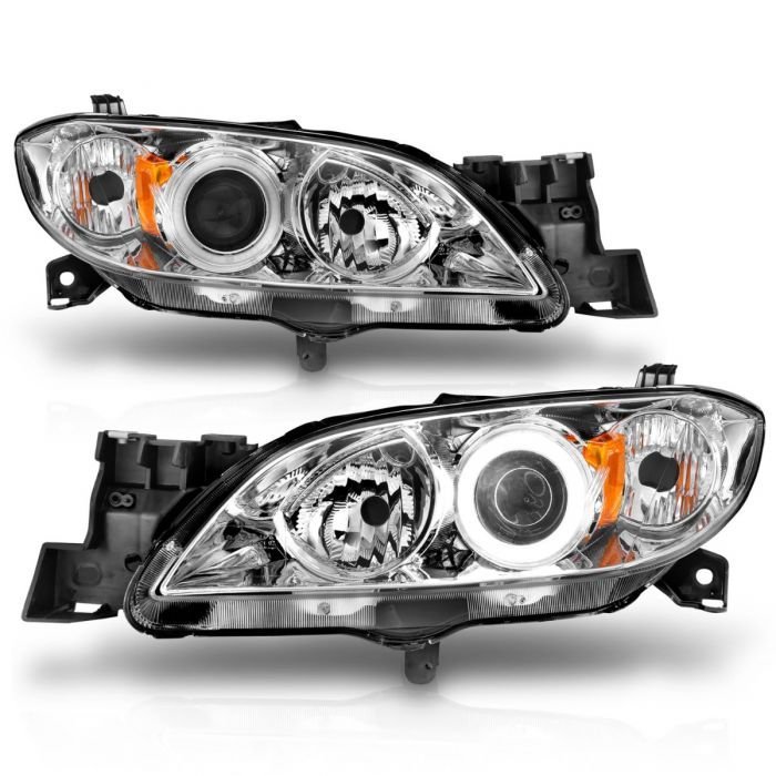 Mazda 3 04-08 4dr Projector Headlights Chrome W/ Rx Halo