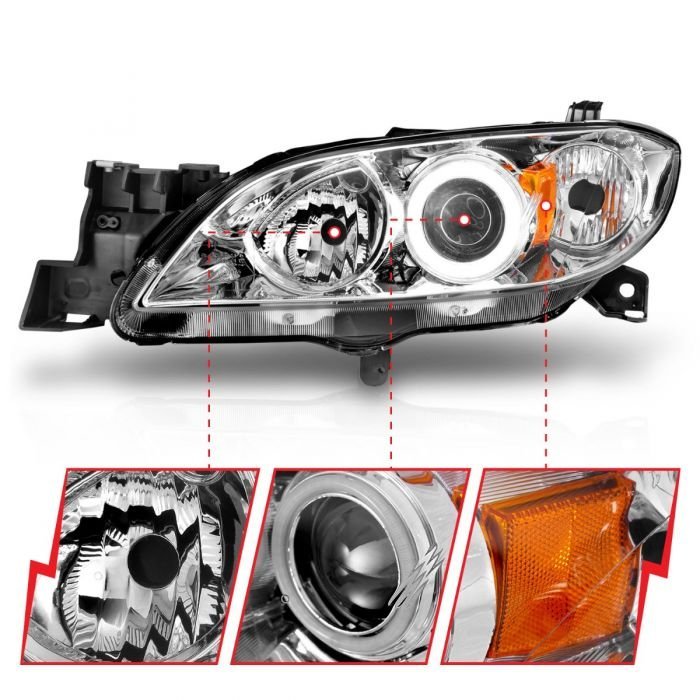 Mazda 3 04-08 4dr Projector Headlights Chrome W/ Rx Halo