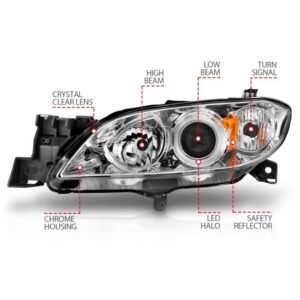 Mazda 3 04-08 4dr Projector Headlights Chrome W/ Rx Halo - Image 3