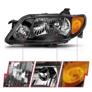 Mazda Protege 01-03 Crystal Headlights Black - Image 2