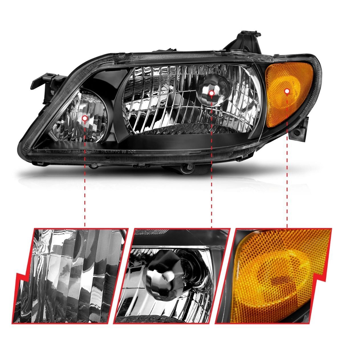 Mazda Protege 01-03 Crystal Headlights Black - Image 2