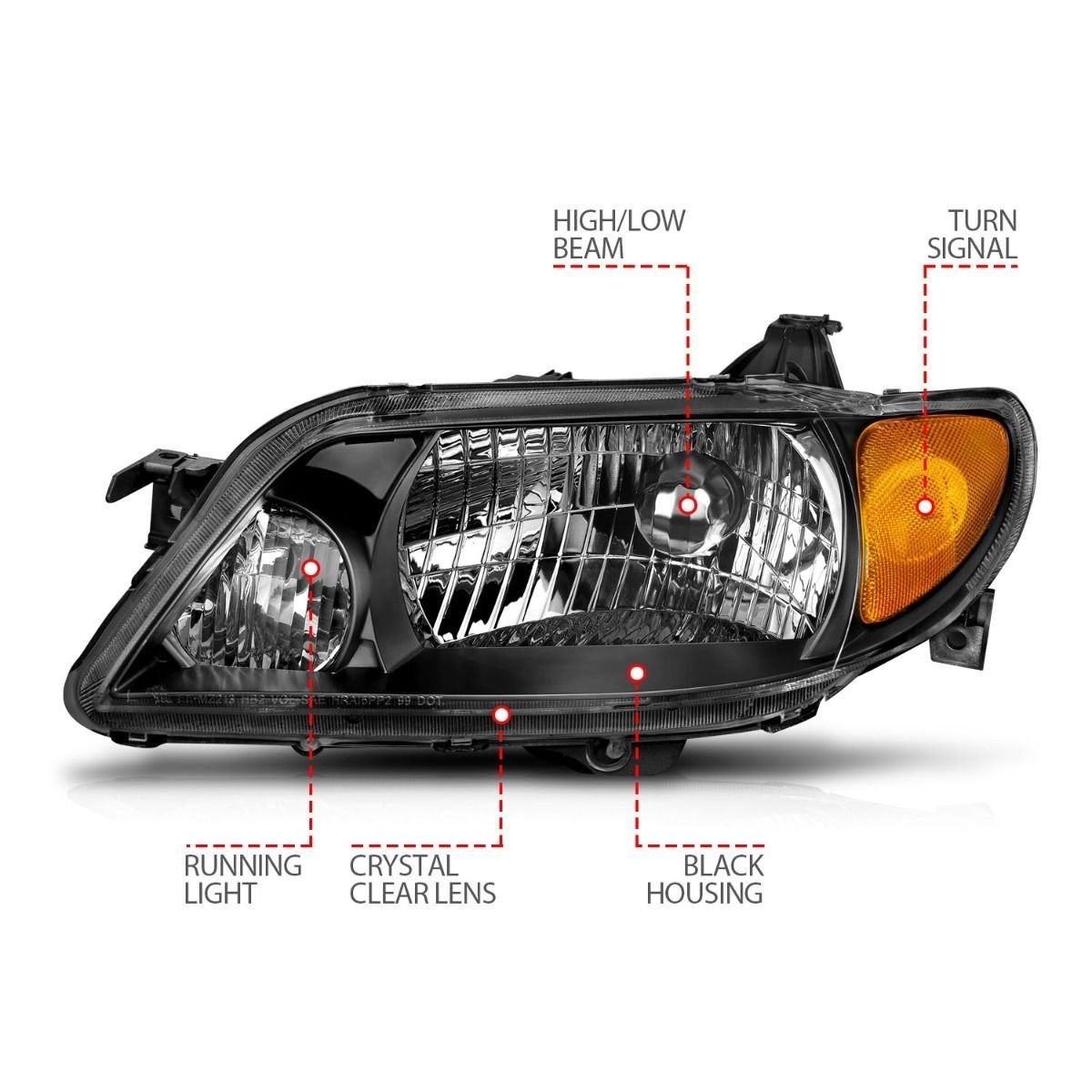 Mazda Protege 01-03 Crystal Headlights Black - Image 3