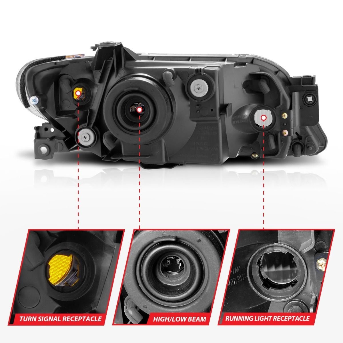 Mazda Protege 01-03 Crystal Headlights Black - Image 4