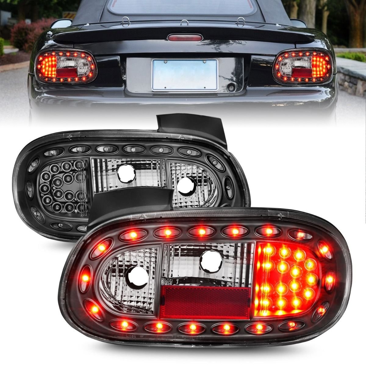 Mazda Miata 98-05 Led Tail Lights W/ Black Housing - Image 1