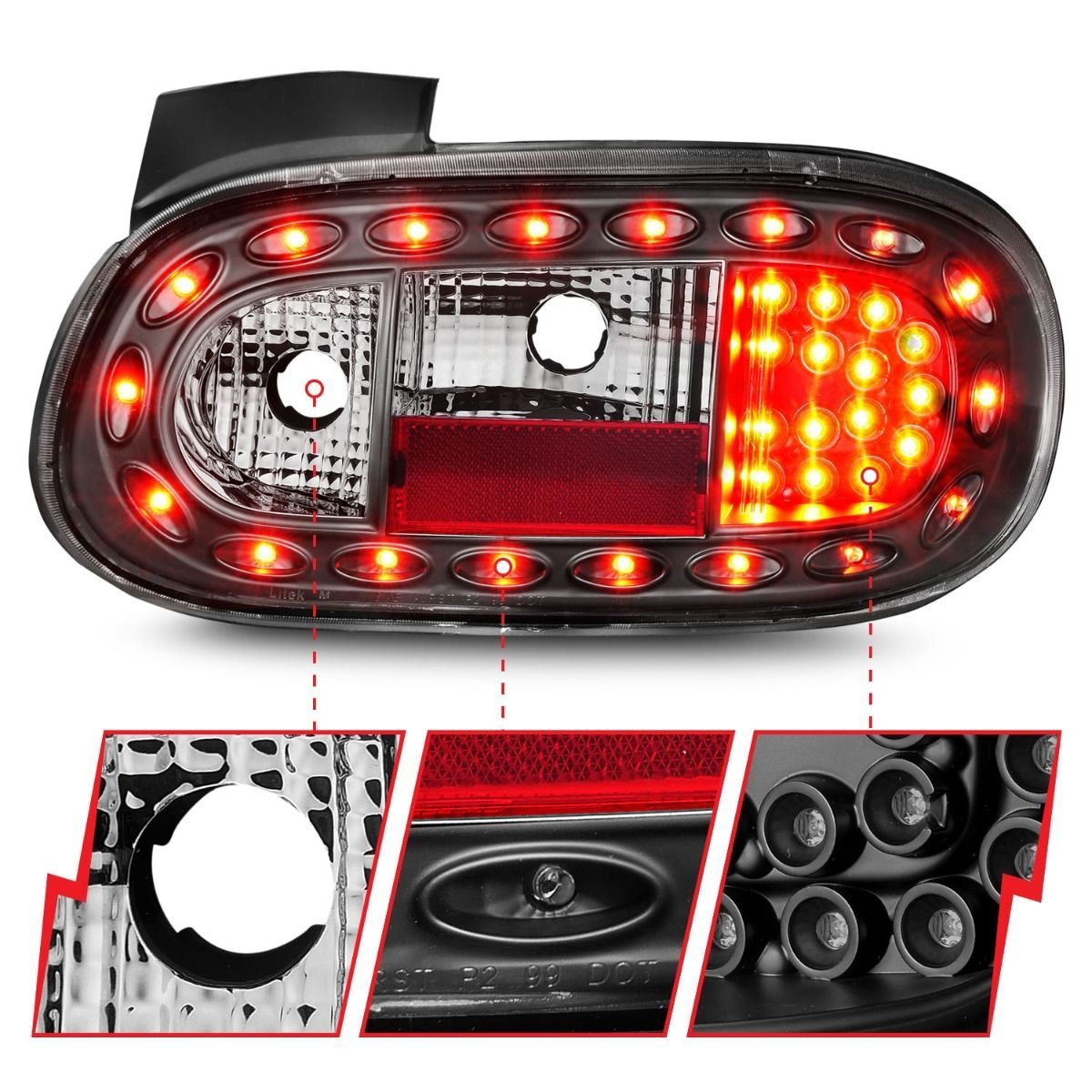 Mazda Miata 98-05 Led Tail Lights W/ Black Housing - Image 2