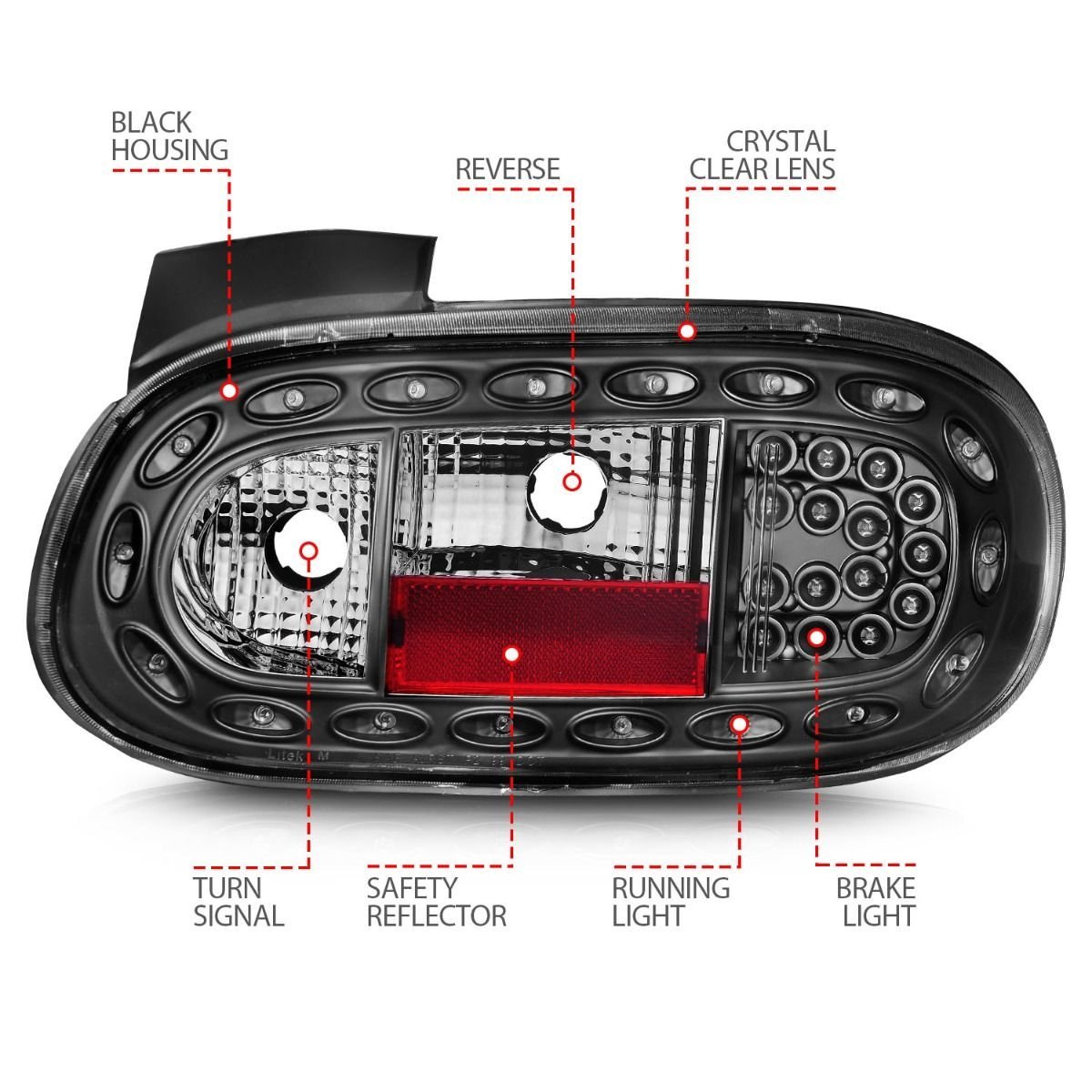 Mazda Miata 98-05 Led Tail Lights W/ Black Housing - Image 3
