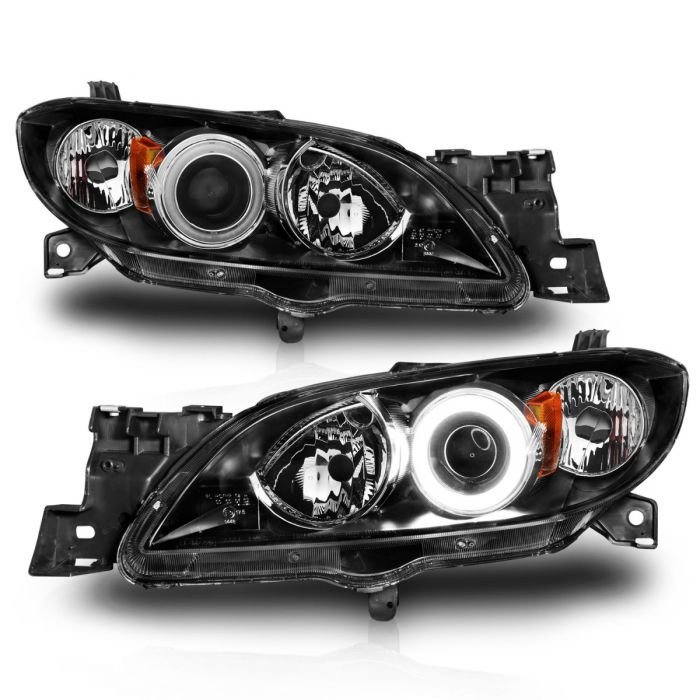 Mazda 3 04-08 4dr Projector Headlights Black W/ Rx Halo