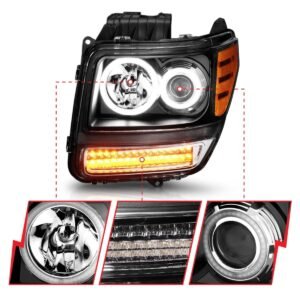 Dodge Nitro 07-12 Projector Headlights Black G2 Clear W/ Rx Halo and Led Signal - Image 9