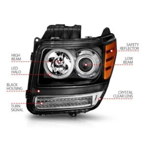 Dodge Nitro 07-12 Projector Headlights Black G2 Clear W/ Rx Halo and Led Signal - Image 11