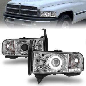 Dodge Ram 1500 94-01 / Ram 2500/3500 94-02 /Ram Sport Model 94-98 Projector Headlights Chrome W/ Rx Halo - Image 1
