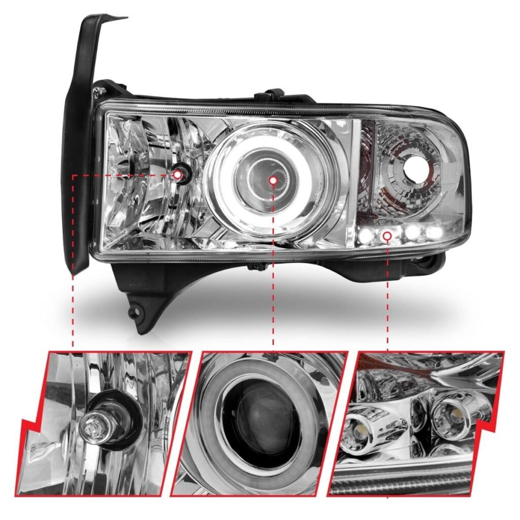 Dodge Ram 1500 94-01 / Ram 2500/3500 94-02 /Ram Sport Model 94-98 Projector Headlights Chrome W/ Rx Halo