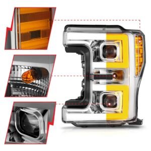 Ford F-250/F350/F450 17-19 Full Led Projector Switchback Plank Headlights Chrome - Image 2