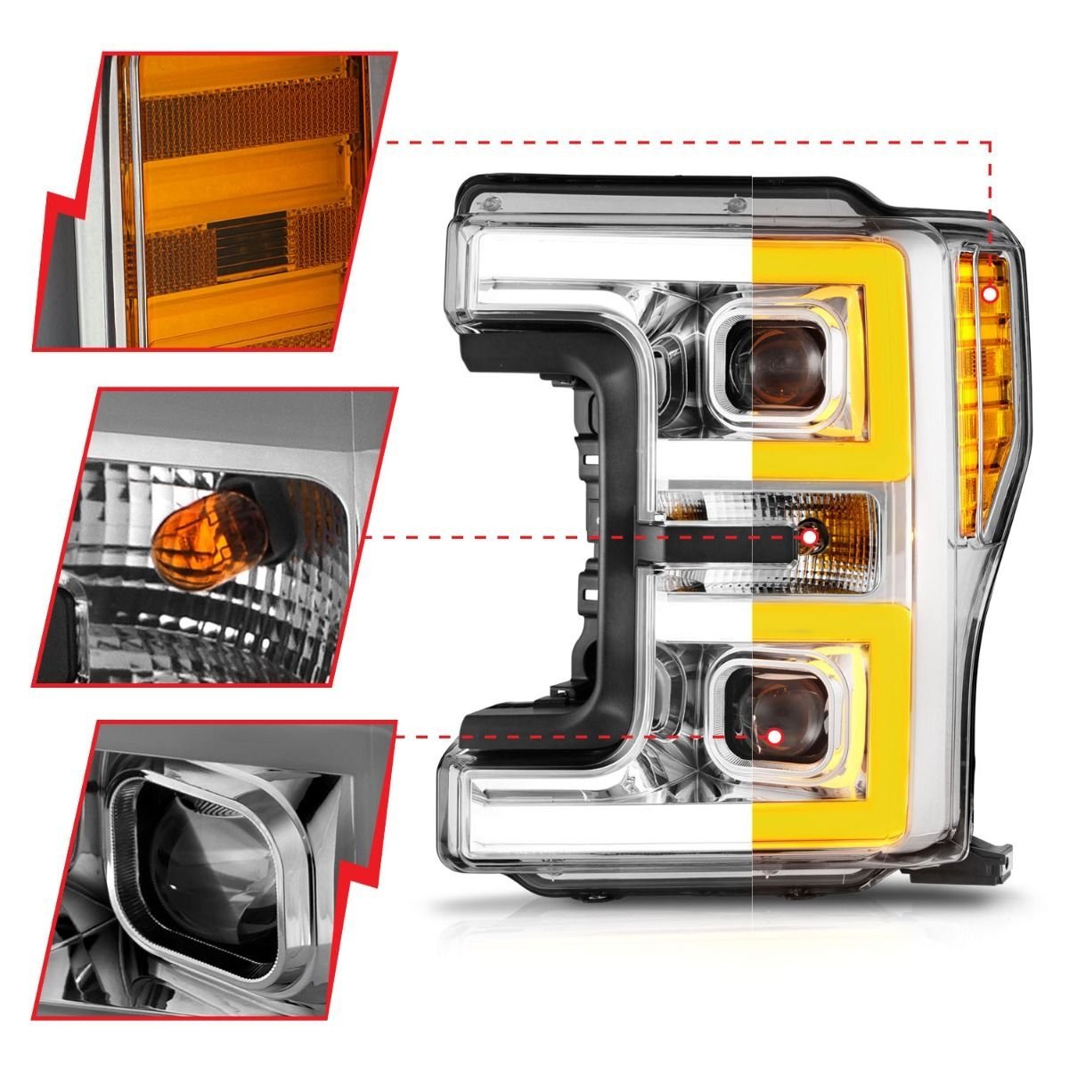 Ford F-250/F350/F450 17-19 Full Led Projector Switchback Plank Headlights Chrome - Image 2