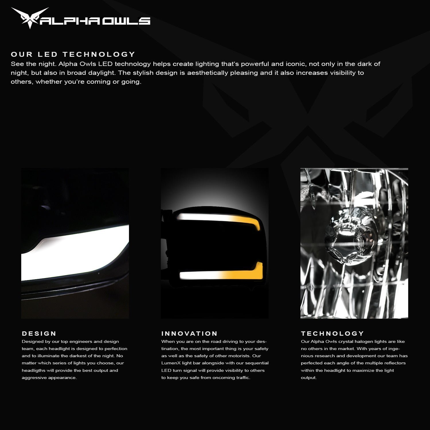 Alpha Owls 1994-1999 Chevy Tahoe LM Series Headlights w/Corner Lights (Crystal Headlights Black housing w/ LumenX Light Bar) - Image 3
