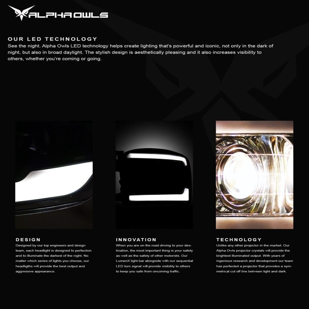 Alpha Owls 2006-2009 Dodge Ram 2500/3500 SQP Series Headlights (Halogen Projector Chrome housing w/ Sequential Signal/LumenX Light Bar)