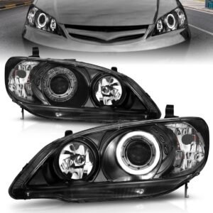 Honda Civic 04-05 2/3/4DR Projector Headlights Black W/ Led Halo - Image 1