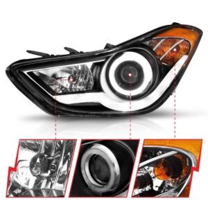 Hyundai Elantra 11-13 Projector Headlights Black W/ RX Halo - Image 2