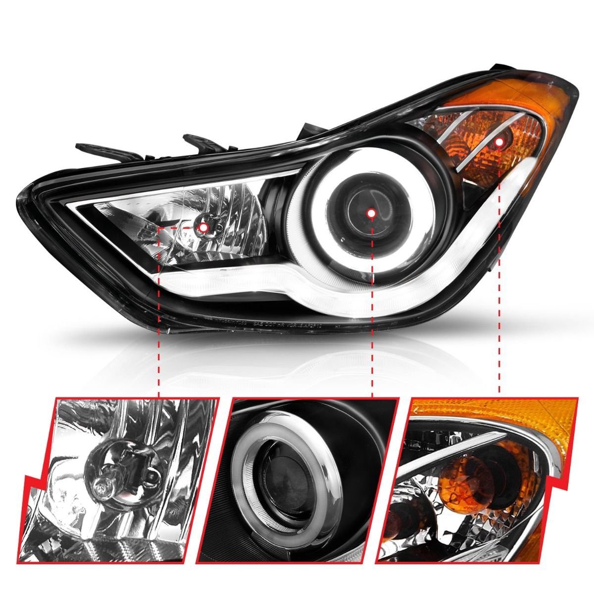 Hyundai Elantra 11-13 Projector Headlights Black W/ RX Halo - Image 2