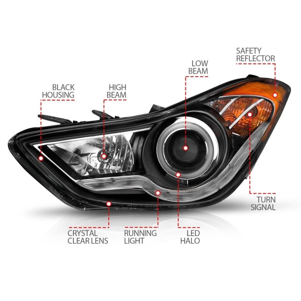 Hyundai Elantra 11-13 Projector Headlights Black W/ RX Halo