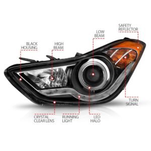 Hyundai Elantra 11-13 Projector Headlights Black W/ RX Halo - Image 3