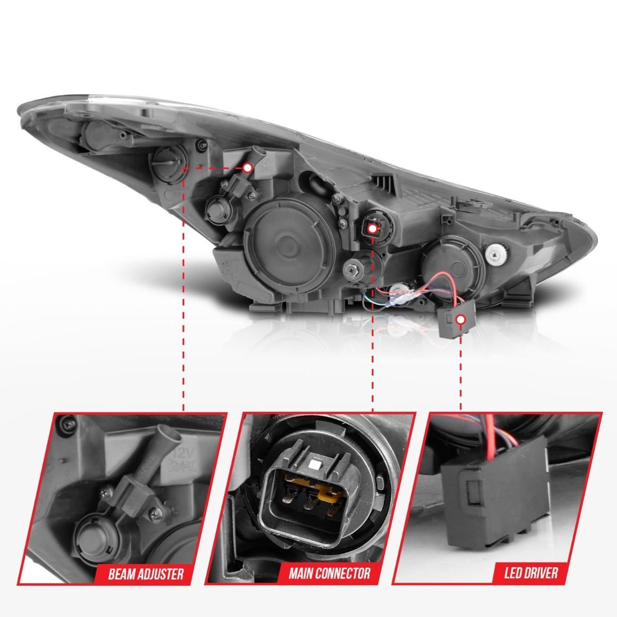 Hyundai Elantra 11-13 Projector Headlights Black W/ RX Halo - Image 4