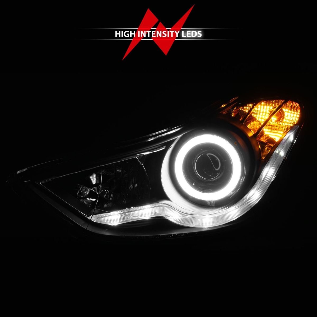 Hyundai Elantra 11-13 Projector Headlights Black W/ RX Halo - Image 6