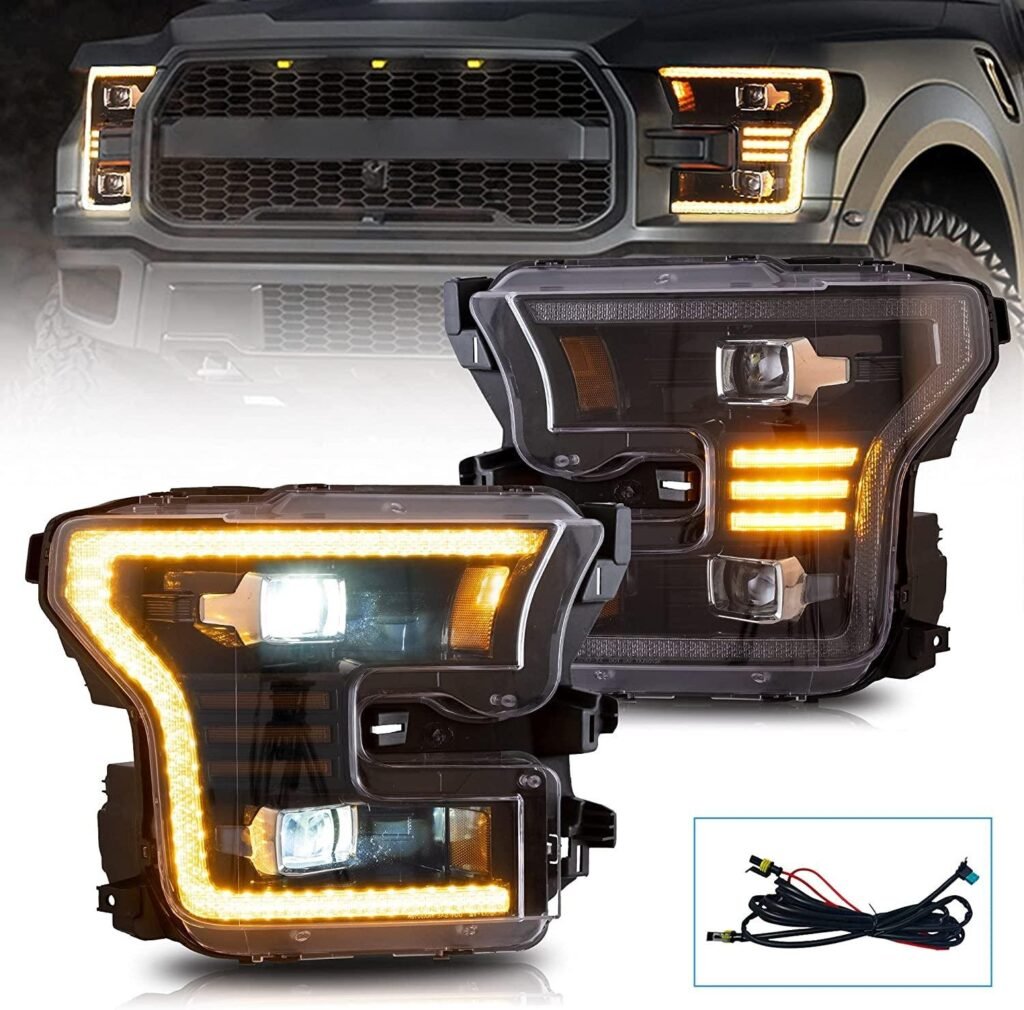 VLAND Full LED Headlights For Ford F150 13th Gen Pickup 2015-2017 With Amber DRL