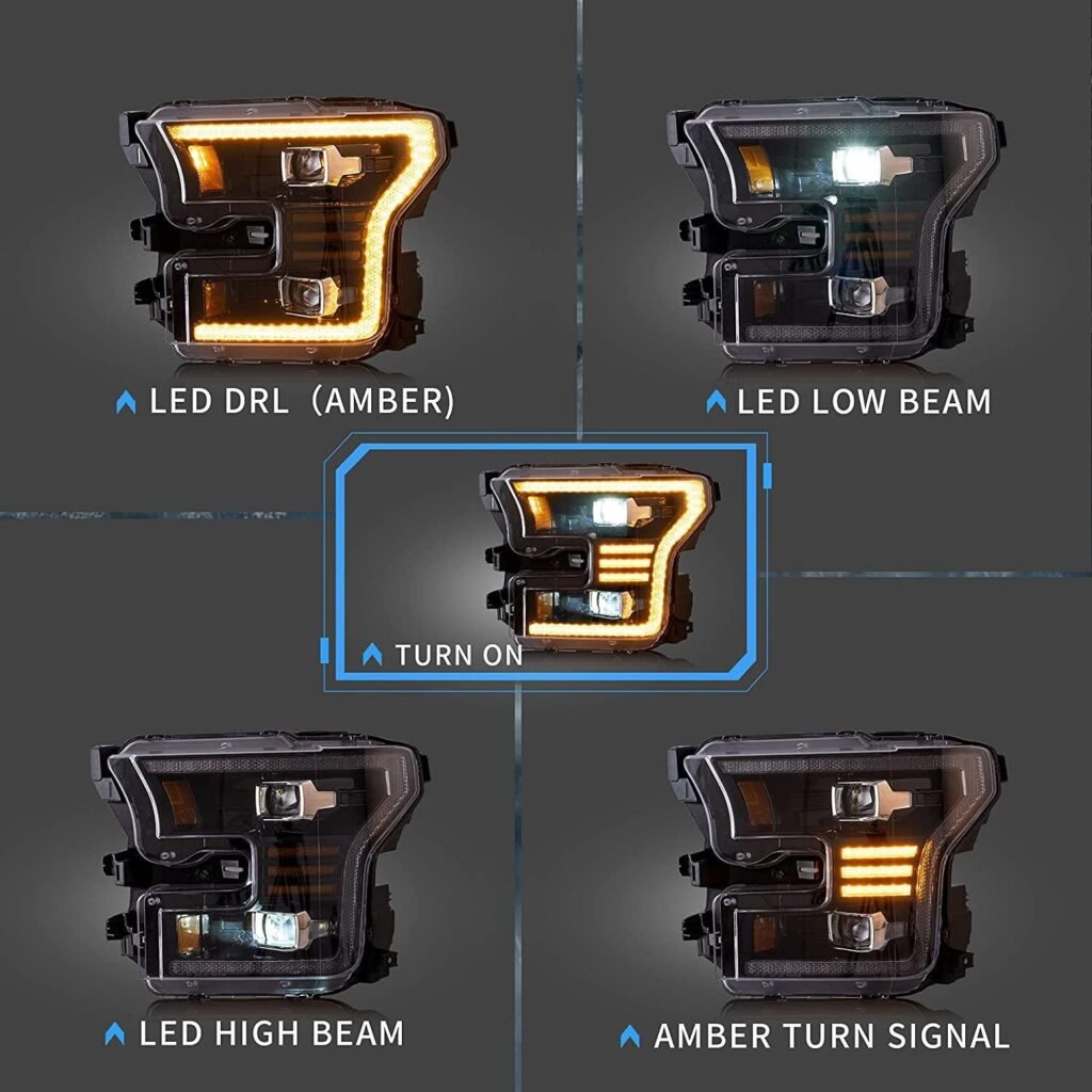 VLAND Full LED Headlights For Ford F150 13th Gen Pickup 2015-2017 With Amber DRL